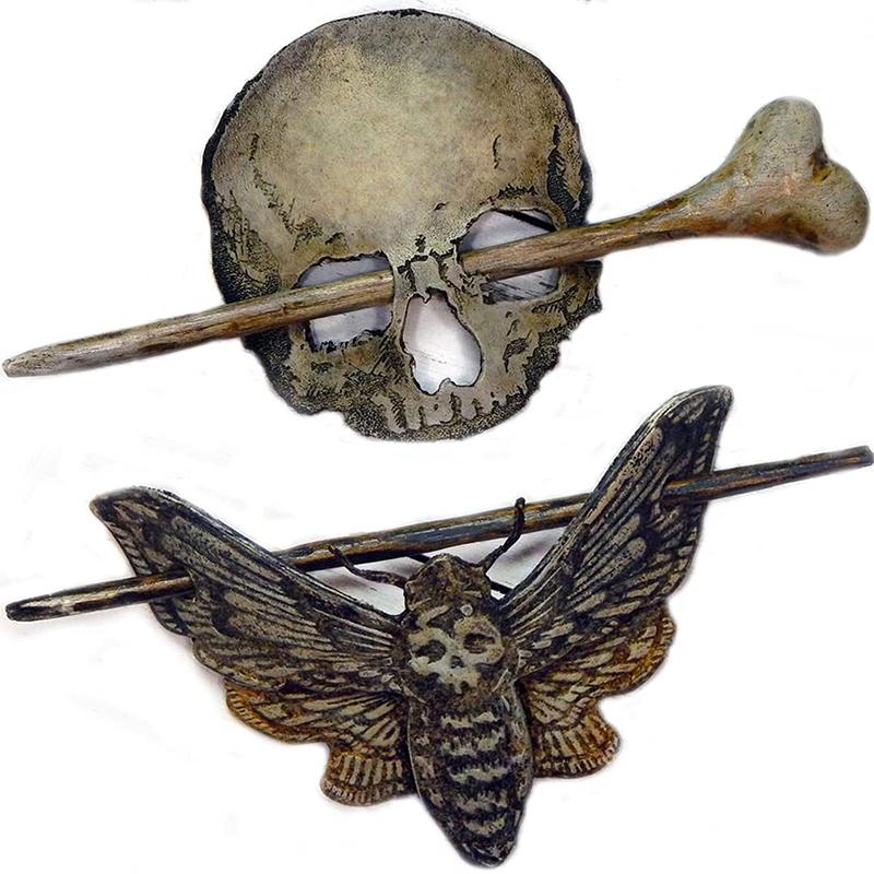 Death Moth/Skull Hair Pin Stick Slide met Faux Bone