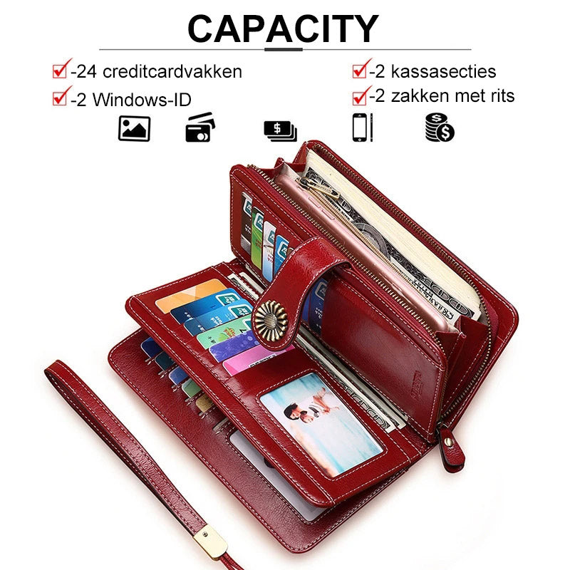 Lange retro telefoon portemonnee - Koe leer