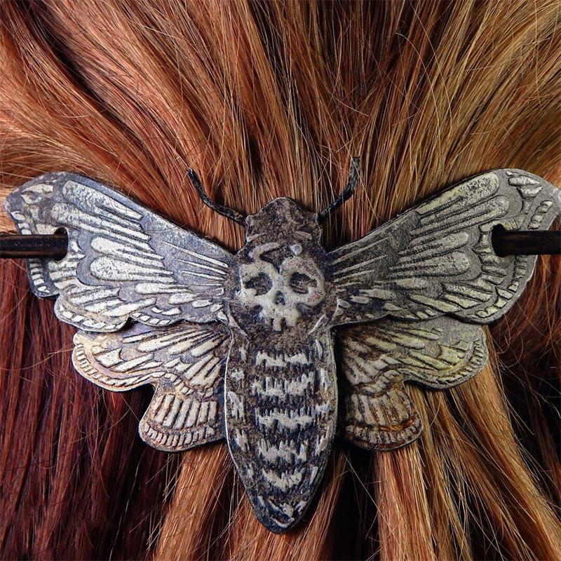 Death Moth/Skull Hair Pin Stick Slide met Faux Bone
