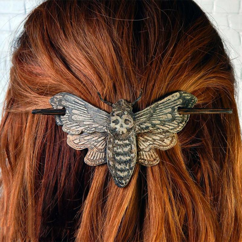 Death Moth/Skull Hair Pin Stick Slide met Faux Bone