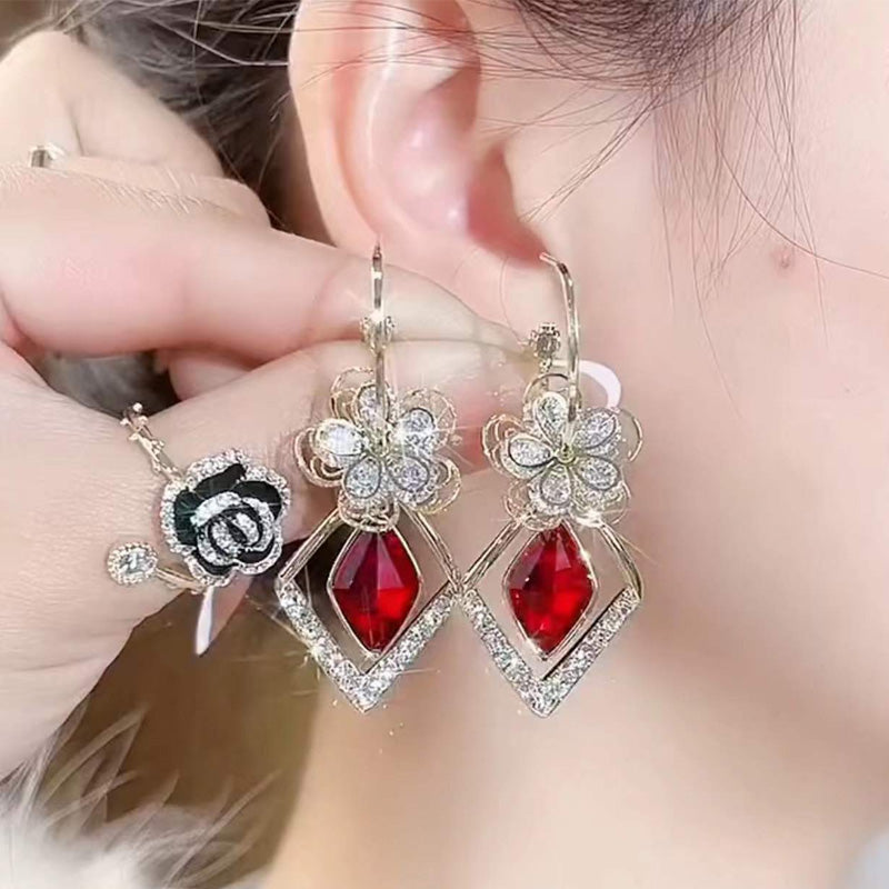 Bloem Zirkoon Rhombic Sapphire Drop Oorbellen