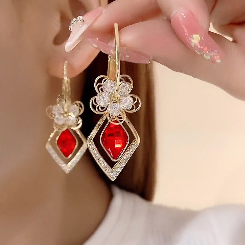 Bloem Zirkoon Rhombic Sapphire Drop Oorbellen