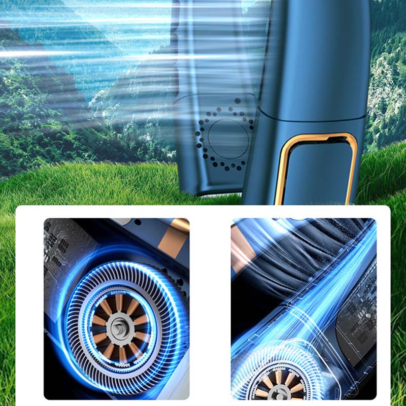 Bladloze hangende nekventilator met digitaal display en licht