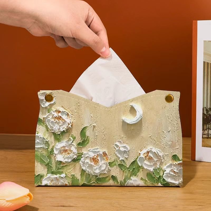 Weefseldoos met olieverf print
