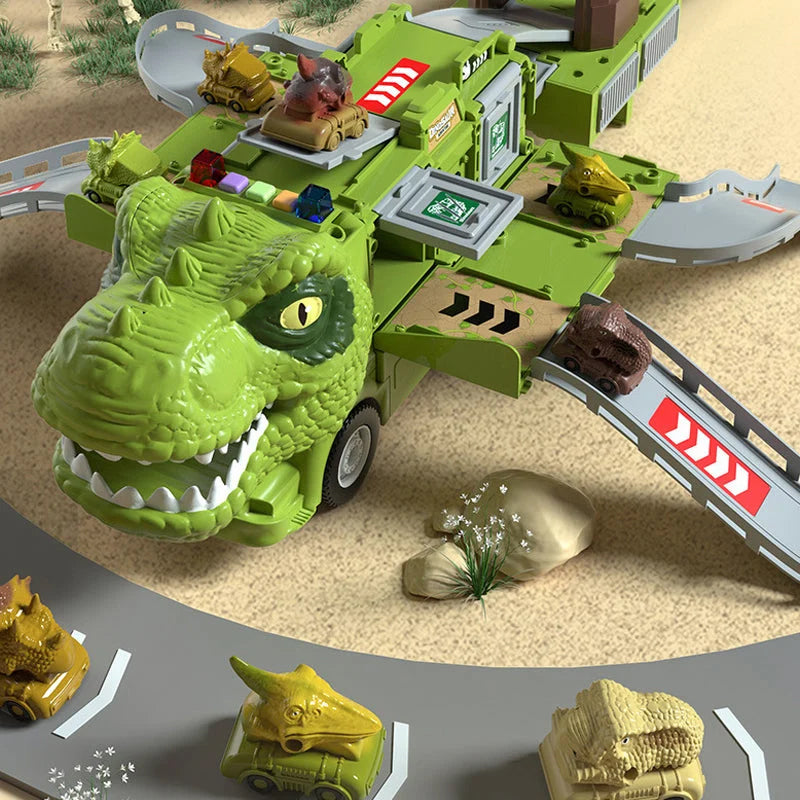 Nieuwe dinosaurus-transformerende technische vrachtwagenbaanspeelgoedset
