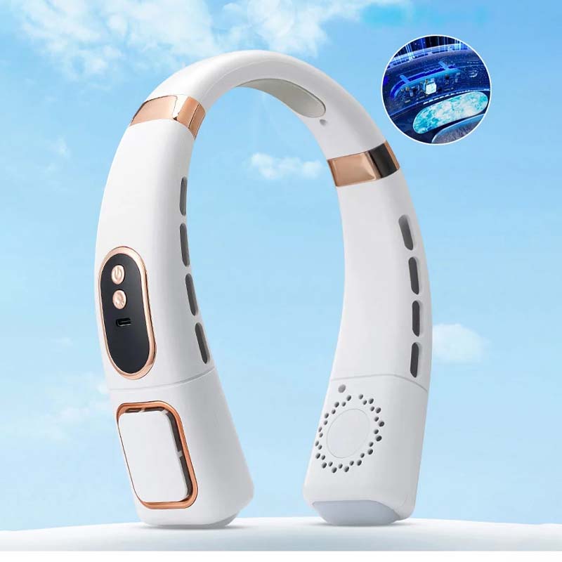 Bladloze hangende nekventilator met digitaal display en licht