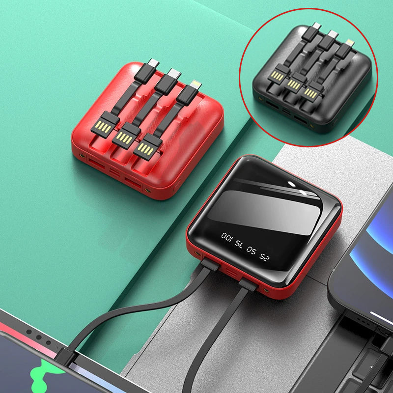 Mirror Surface Mini Powerbank met externe kabels