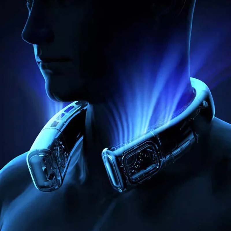 Bladloze hangende nekventilator met digitaal display en licht