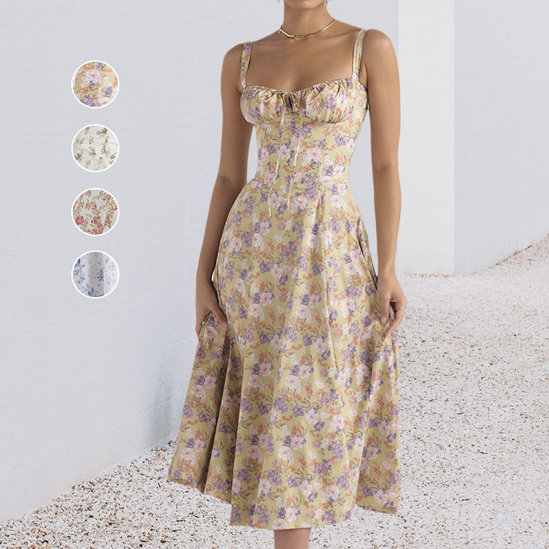 Carmen print bustier zonnejurk