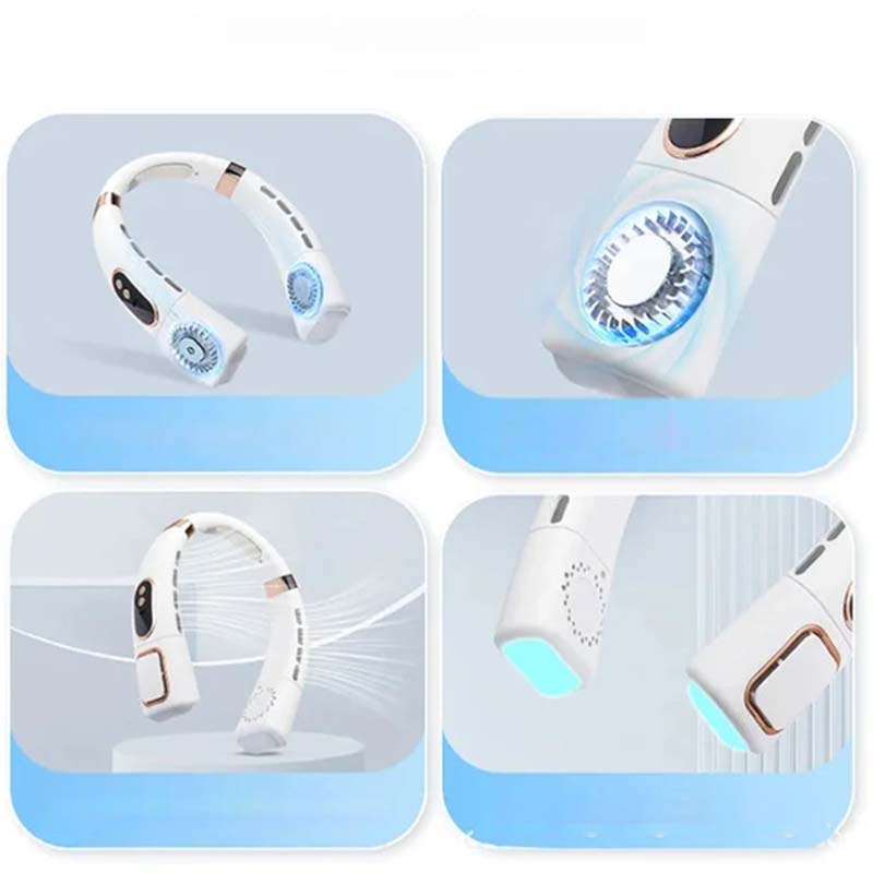 Bladloze hangende nekventilator met digitaal display en licht