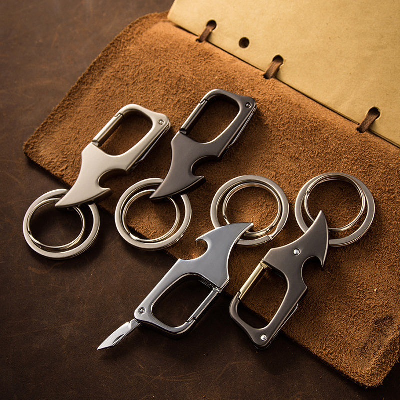 Multifunctionele hangende flesopener metalen dubbele ring sleutelhanger
