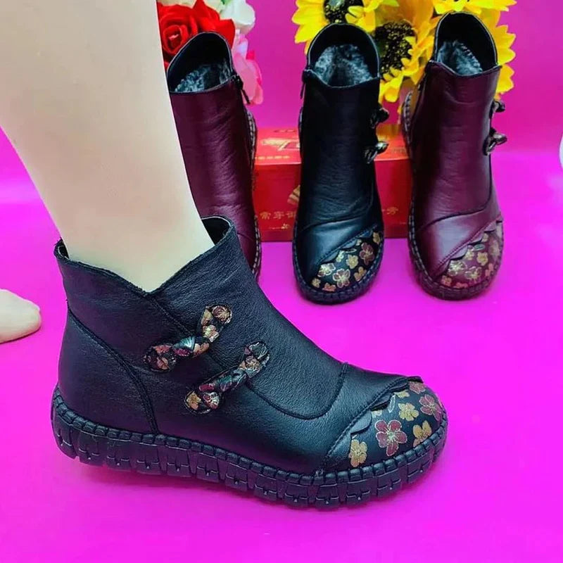 Echt lederen antislip laarzen met platte zolen voor dames