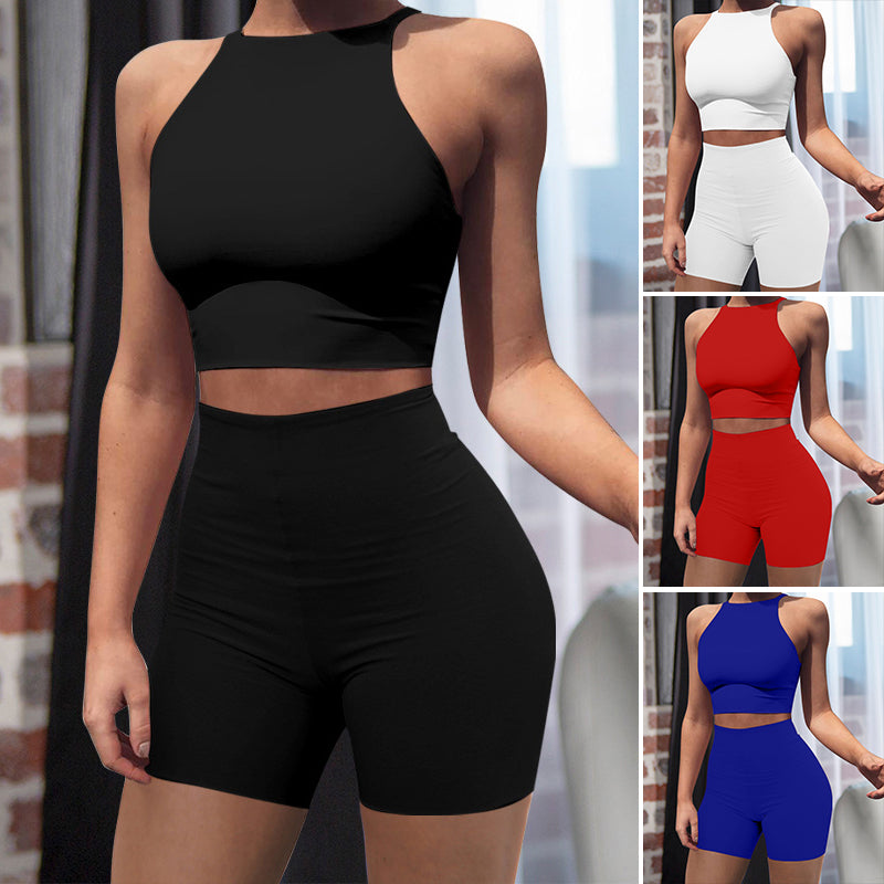 Casual Solid Split Joint O-hals Mouwloos Tweedelige stukken