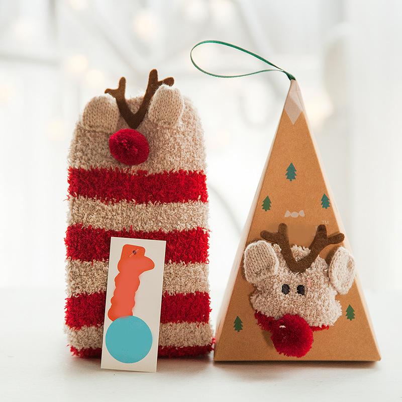 Zachte warme sokken van koraalfleece met kerstthema (4 paar)