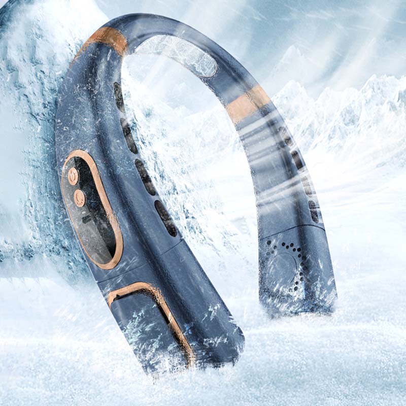 Bladloze hangende nekventilator met digitaal display en licht