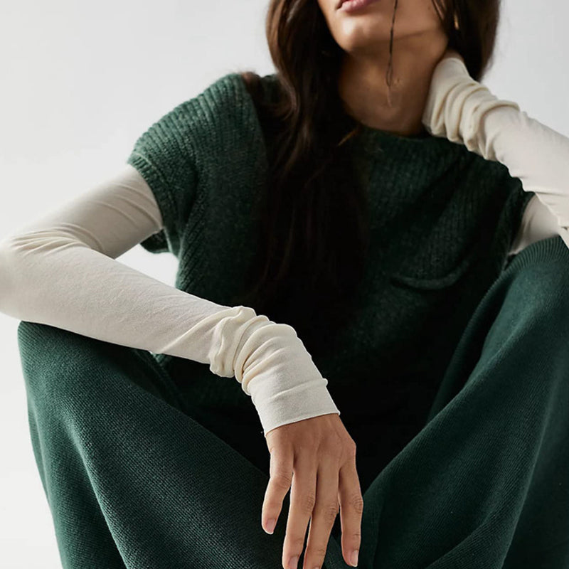 Effen kleur gebreide tweedelige damesset