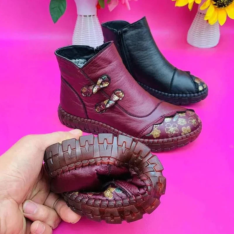 Echt lederen antislip laarzen met platte zolen voor dames