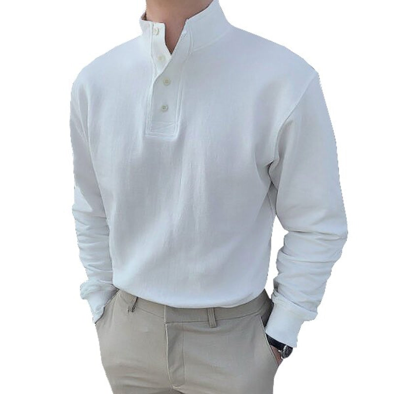 Heren poloshirt met mandarijnkraag en lange mouwen