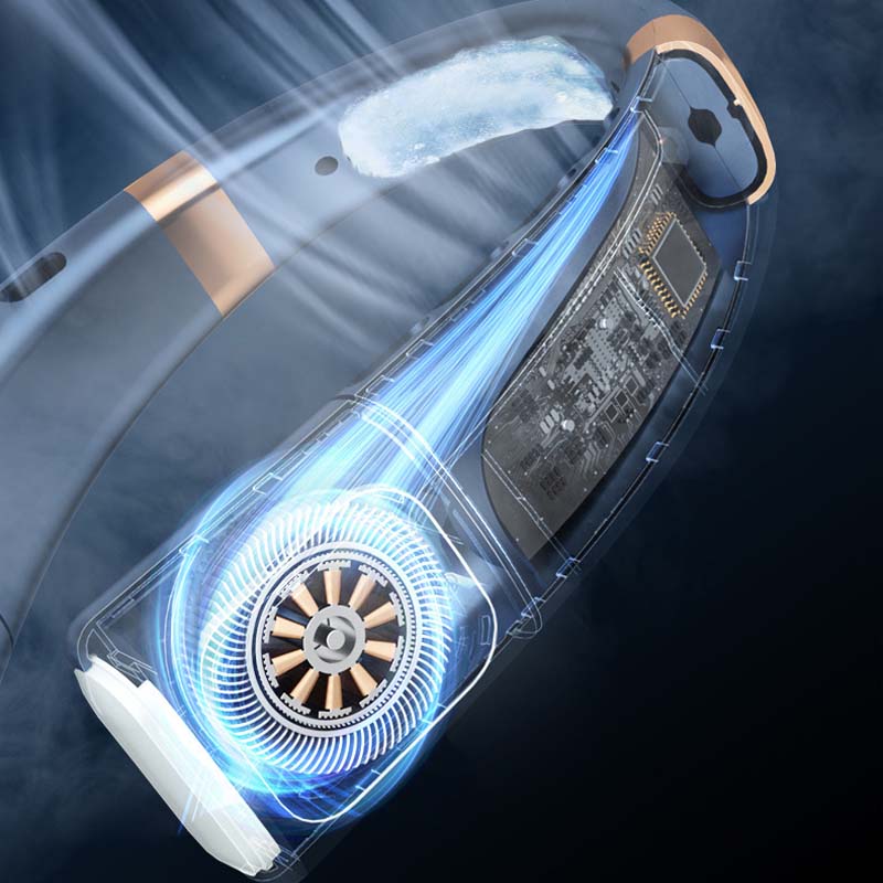 Bladloze hangende nekventilator met digitaal display en licht