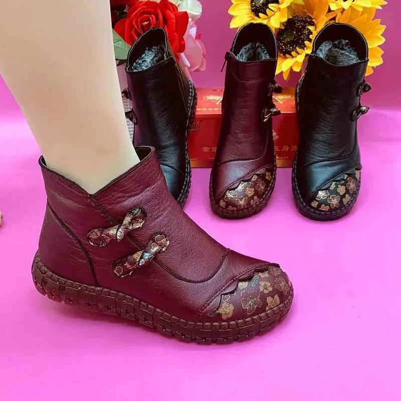 Echt lederen antislip laarzen met platte zolen voor dames