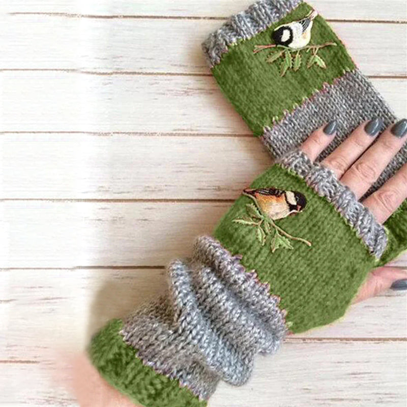 Warme geborduurde handschoenen met patchwork