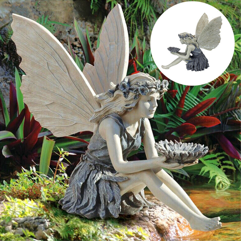 Zittende fee standbeeld tuin hars ambachtelijke ornament