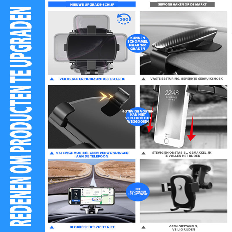 Telefoonhouder met kentekenplaat in het dashboard