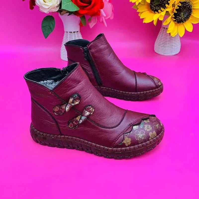 Echt lederen antislip laarzen met platte zolen voor dames