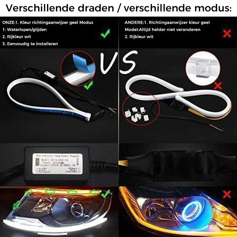 Flexibele DRL LED-nacht- en dagrijlichtstrip (geen demontage nodig)