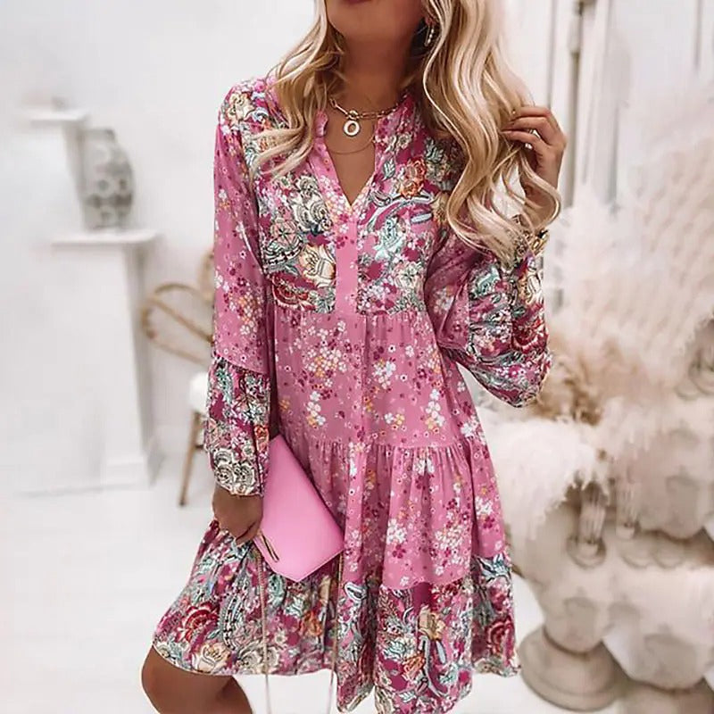 Jurk met lange mouwen en bloemen