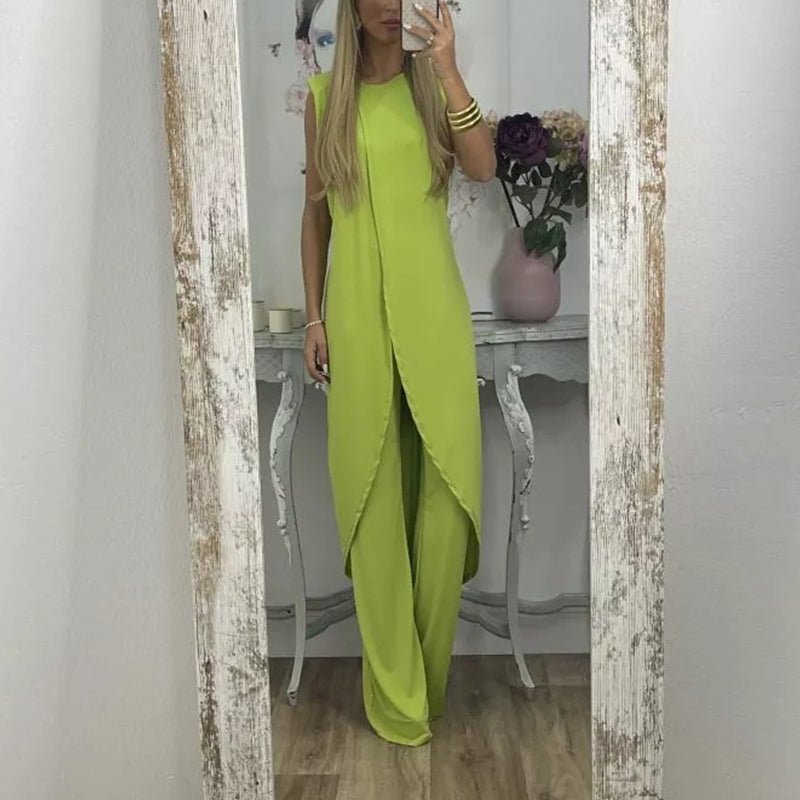 Tweedelige mouwloze damesset met ronde hals