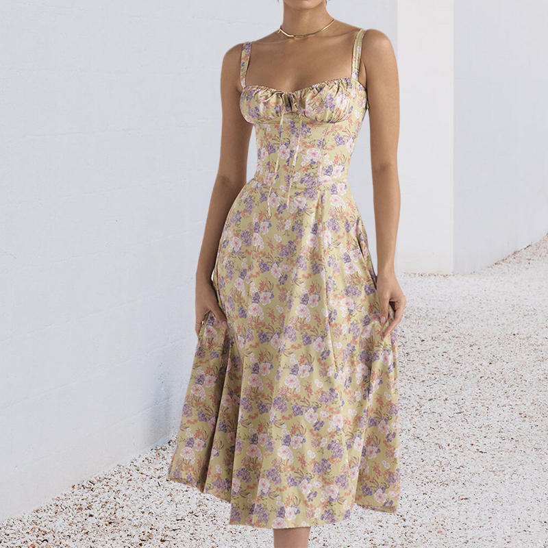 Carmen print bustier zonnejurk