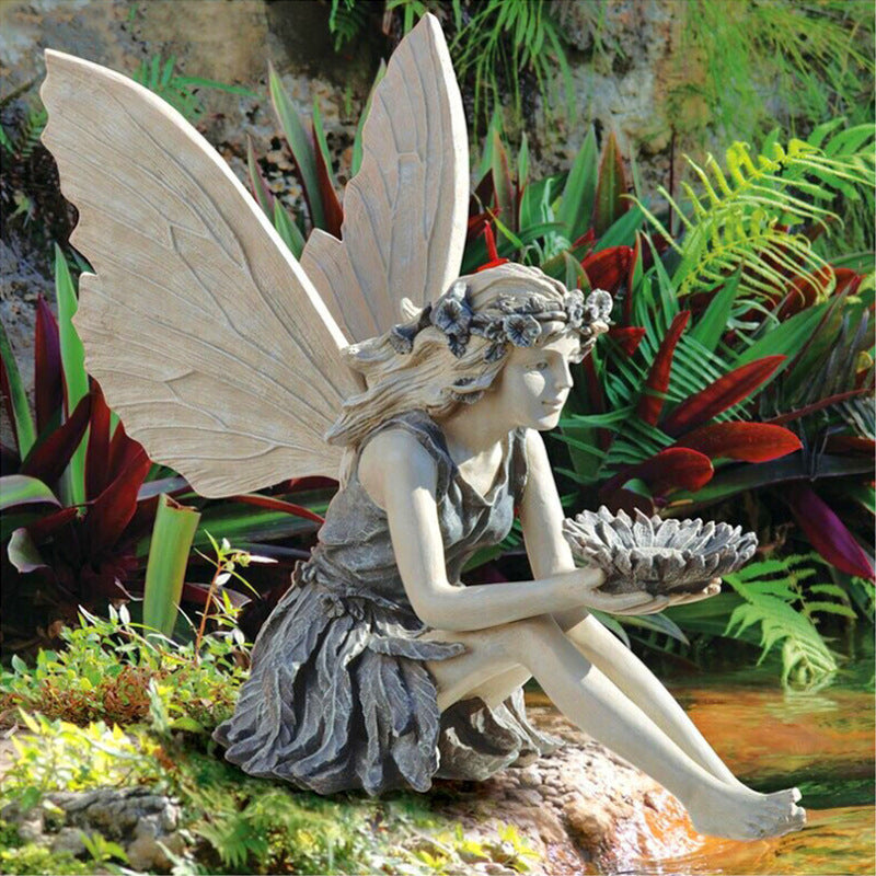 Zittende fee standbeeld tuin hars ambachtelijke ornament
