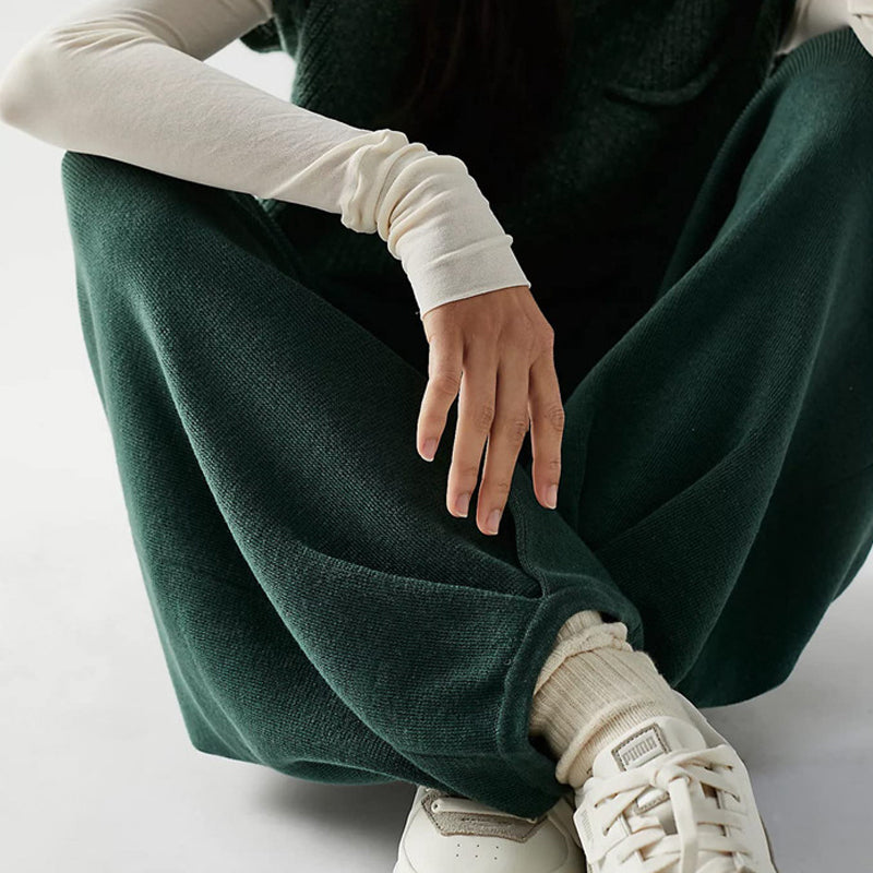 Effen kleur gebreide tweedelige damesset