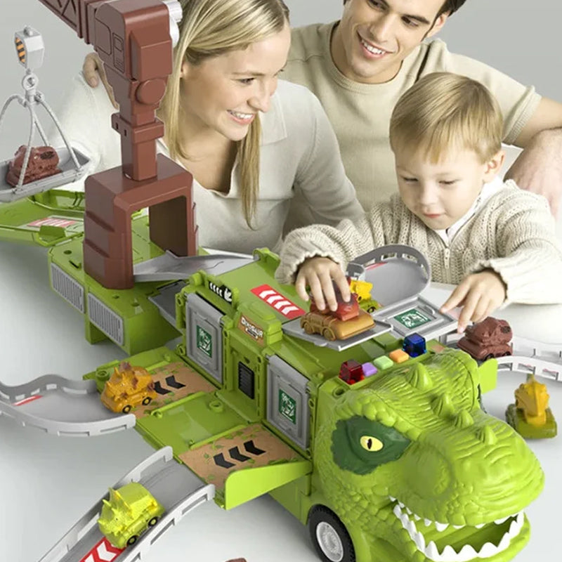 Nieuwe dinosaurus-transformerende technische vrachtwagenbaanspeelgoedset