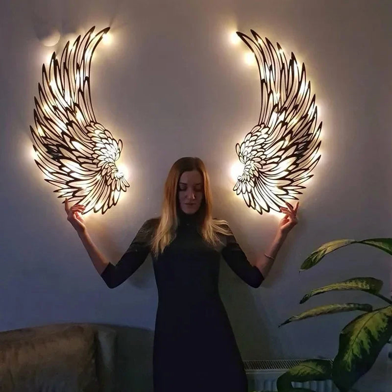 Black Angel Wings metalen vleugels kunst aan de muur met LED-verlichting