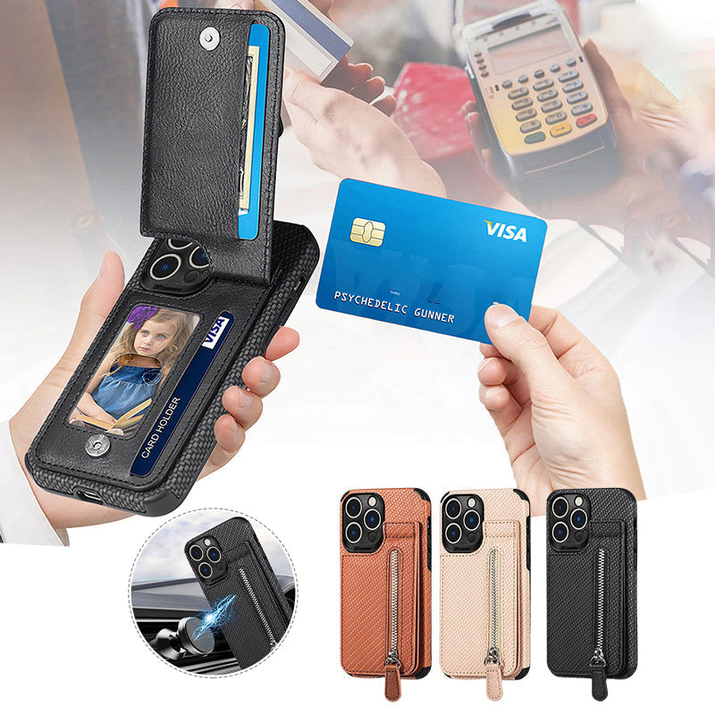 Magnetische portemonnee met ritssluiting en creditcard houder