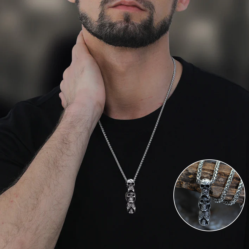 Spreek geen kwaad, hoor geen kwaad, zie geen kwaad schedels ketting