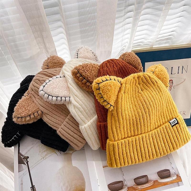 Winter gebreide muts met kattenoren
