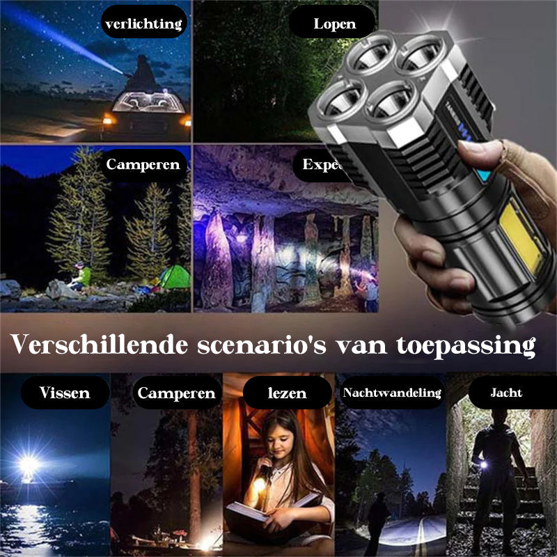 4 lampkralen LED multifunctionele zaklamp met sterk licht