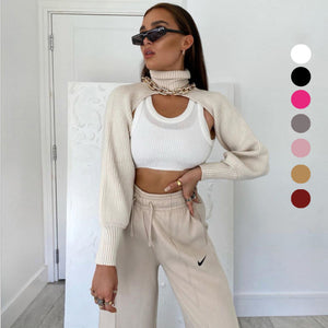 Trui met hoge hals en effen bloeiermouwen