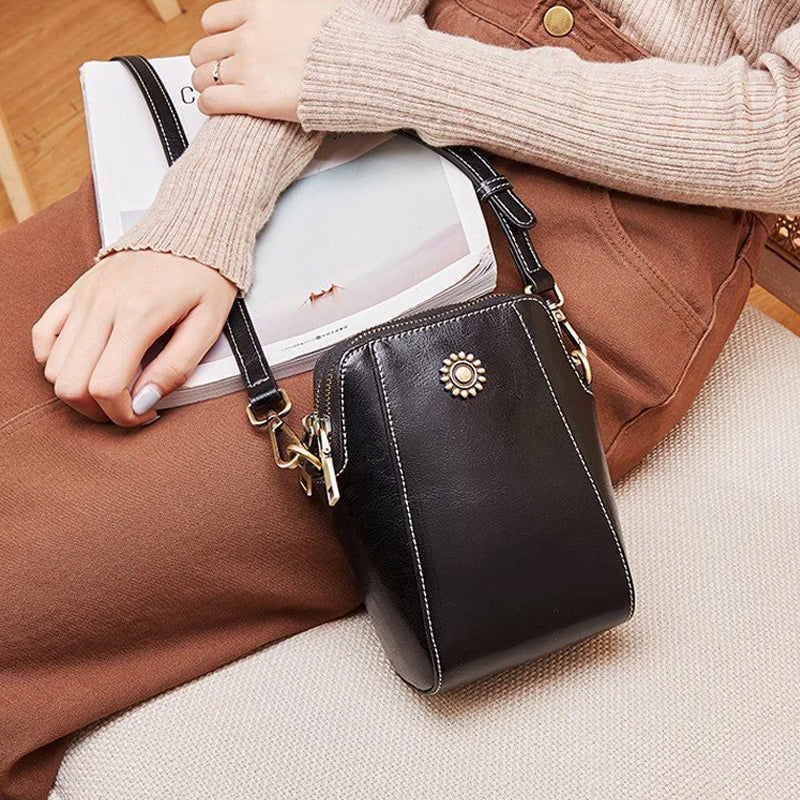 Mini-crossbodytas van zacht leer