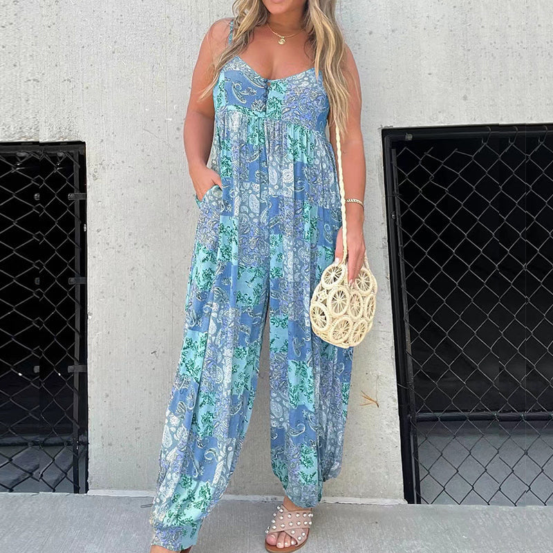 Bedrukte losse hemdjumpsuit