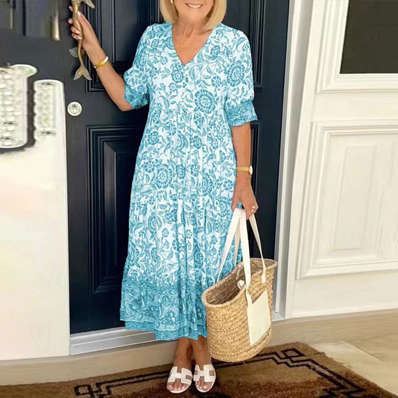 Boheemse zomerjurk met V-hals voor dames