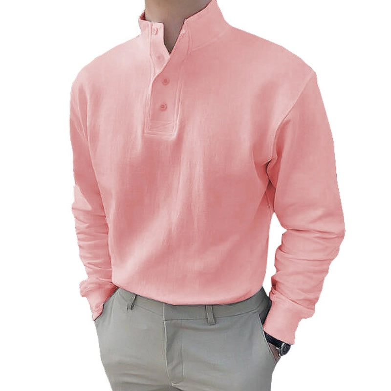 Heren poloshirt met mandarijnkraag en lange mouwen