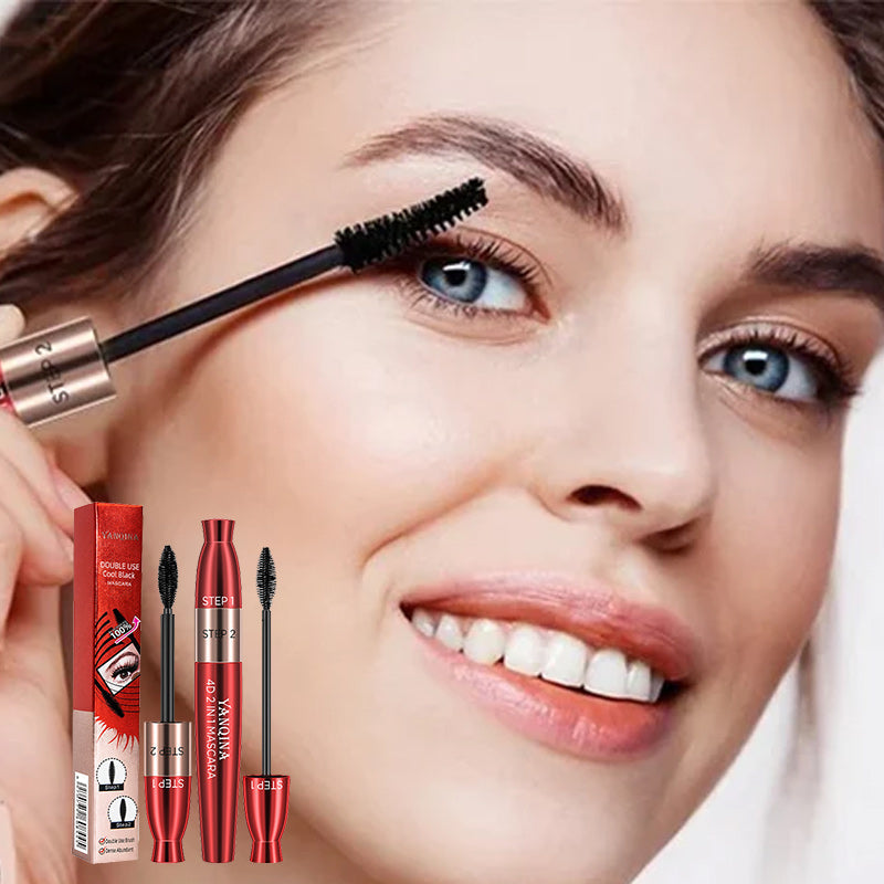 Mascara voor verlenging en volume met dubbele borstel