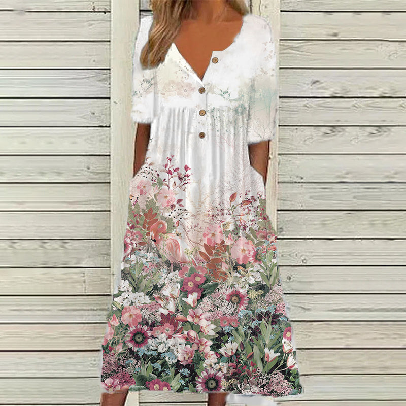 Jurk met V-hals en zak met print