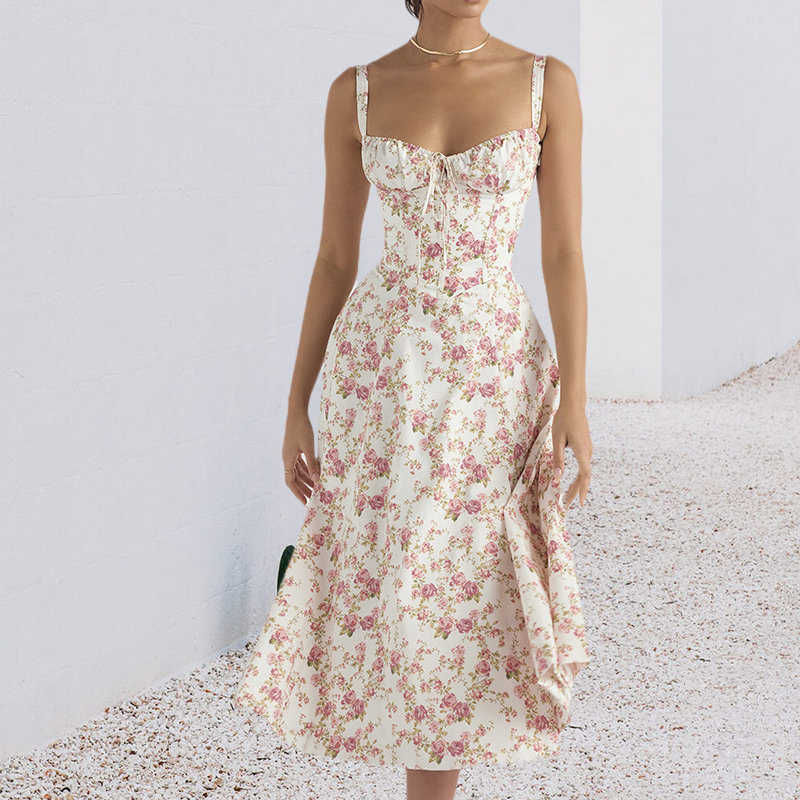 Carmen print bustier zonnejurk