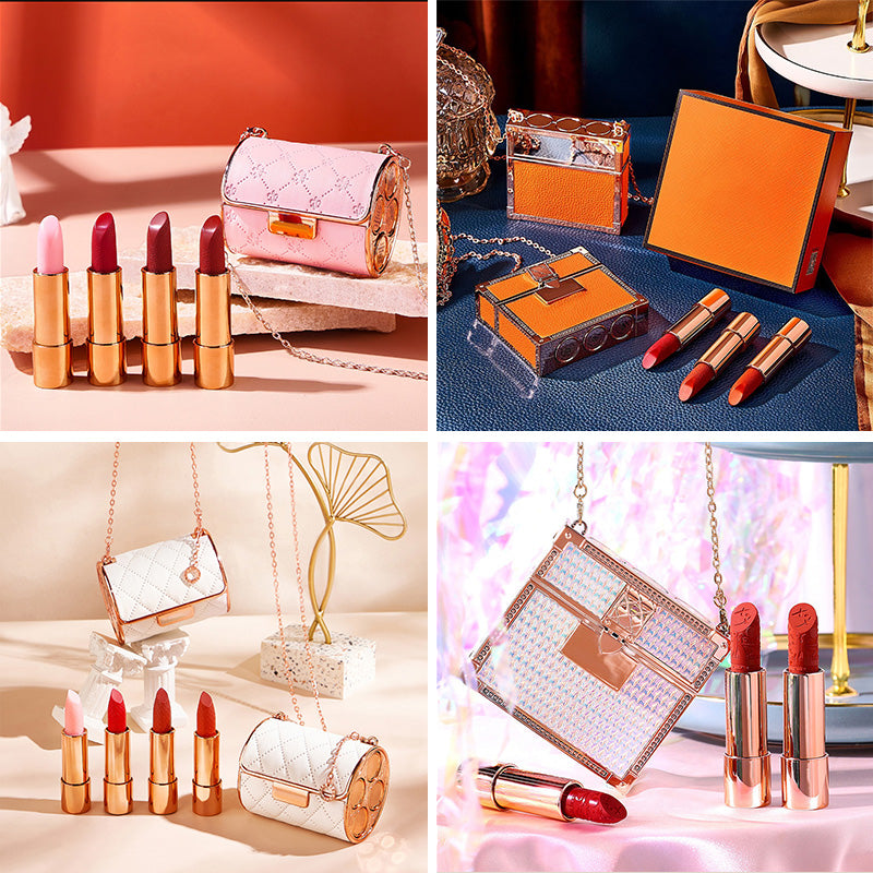 Fluwelen matte lippenstiftset met glamourketting zakje