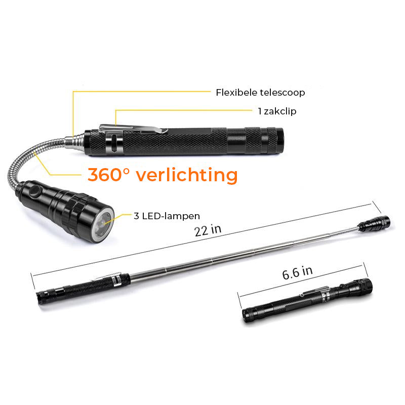 Telescopische magnetische pick-up zaklamp
